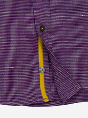 Magenta Mao Collar Short Sleeve Casual Shirt