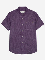 Magenta Mao Collar Short Sleeve Casual Shirt