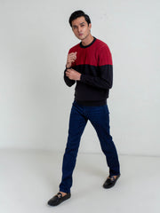 Maroon & Black Crew Neck Jumper
