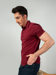 Maroon Self Collar Pique Polo