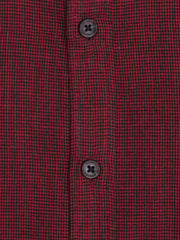 Maroon Linen Blended Houndstooth Patterned Shirt