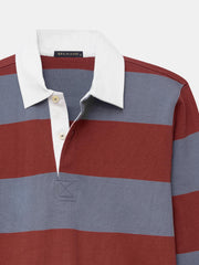 Maroon Striped Full Sleeve Rugby Polo