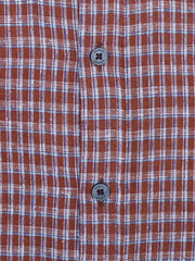 Maroon Vintage Look Linen Checkered Shirt