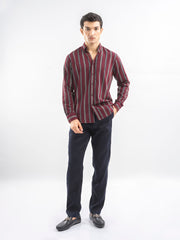 Maroon Bold Striped Button Down Shirt
