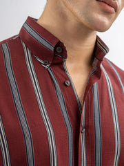 Maroon Bold Striped Button Down Shirt