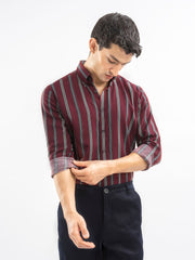 Maroon Bold Striped Button Down Shirt