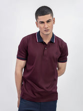 Maroon Interlock Polo With Contrasting Navy Collar
