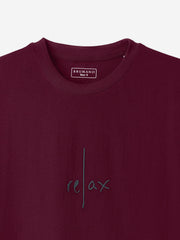 Maroon Oversized T-Shirt With Minimalist 'Relax' Embroidery