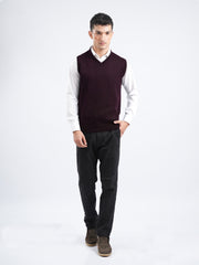 Maroon Sleeveless V-Neck Sweater