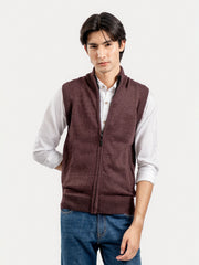 Maroon Sleeveless Zipper Sweater