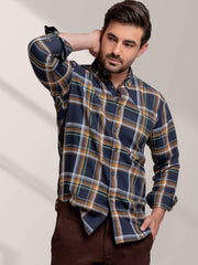 Mustard & Navy Blue Checkered Shirt