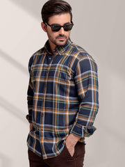 Mustard & Navy Blue Checkered Shirt