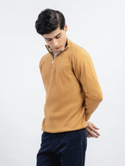 Mustard Wool Textured Half-Zip Sweater