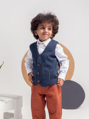 Navy Blue Striped Suit Waistcoat