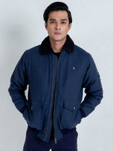 Navy Blue Aviator Jacket With Sherpa Collar