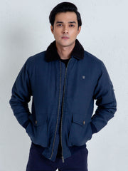 Navy Blue Aviator Jacket With Sherpa Collar