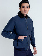 Navy Blue Aviator Jacket With Sherpa Collar