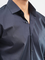 Navy Blue Classic Satin Shirt