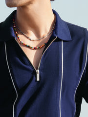 Navy Blue Front Striped Zipper Polo