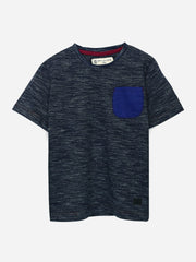 Navy Blue Injected Short Sleeve Casual T-Shirt