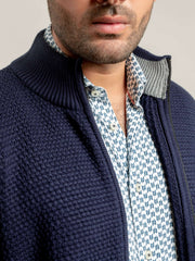 Navy Blue Knitted Textured Zipper
