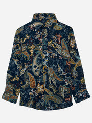 Navy Blue & Mustard Paisley Printed Casual Shirt