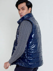 Navy Blue Shiny Puffer Sleeveless Vest
