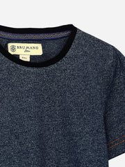 Navy Blue Short Sleeves Marl Casual T-Shirt