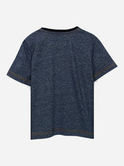 Navy Blue Short Sleeves Marl Casual T-Shirt