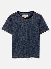 Navy Blue Short Sleeves Marl Casual T-Shirt