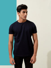 Navy Blue Textured Mercerized T-Shirt
