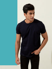 Navy Blue Textured Mercerized T-Shirt