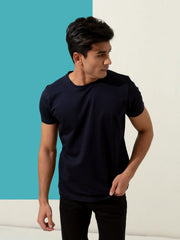 Navy Blue Textured Mercerized T-Shirt