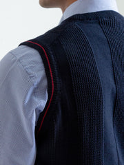 Navy Blue Textured Sleeveless Sweater
