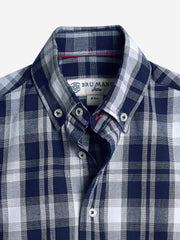 Navy Blue & White Long Sleeve Checkered Shirt