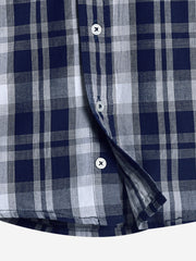 Navy Blue & White Long Sleeve Checkered Shirt
