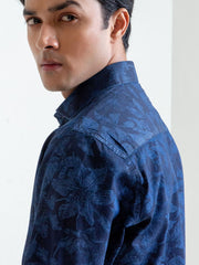 Navy Indigo Dyed Floral Printed Shirt