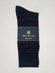 Navy & Maroon Square Printed Mercerised Socks