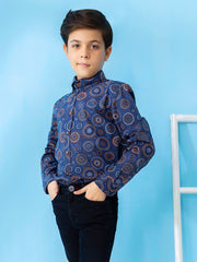 Navy & Orange Circle Printed Casual Shirt