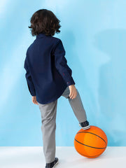 Navy Satin Long Sleeve Formal Shirt - Junior