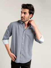 Navy & White Geometric Printed Shirt