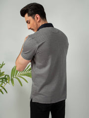 Navy & beige Jacquard Polo Shirt