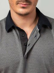 Navy & beige Jacquard Polo Shirt