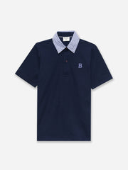 Navy Blue Pique Polo With Contrasting Printed Collar - Junior