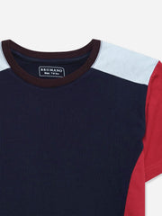 Navy Blue & Red T-shirt With Contrasting Rib - Junior