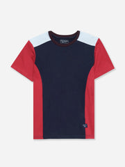 Navy Blue & Red T-shirt With Contrasting Rib - Junior