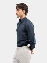 Navy Blue Satin Shirt With Elbow Patch