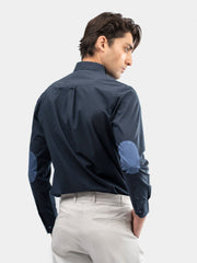 Navy Blue Satin Shirt With Elbow Patch