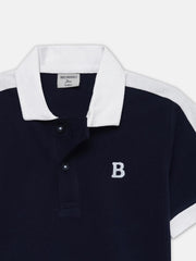Navy Blue & White Raglan Sleeve Polo - Junior