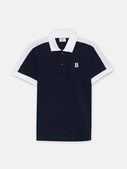 Navy Blue & White Raglan Sleeve Polo - Junior
